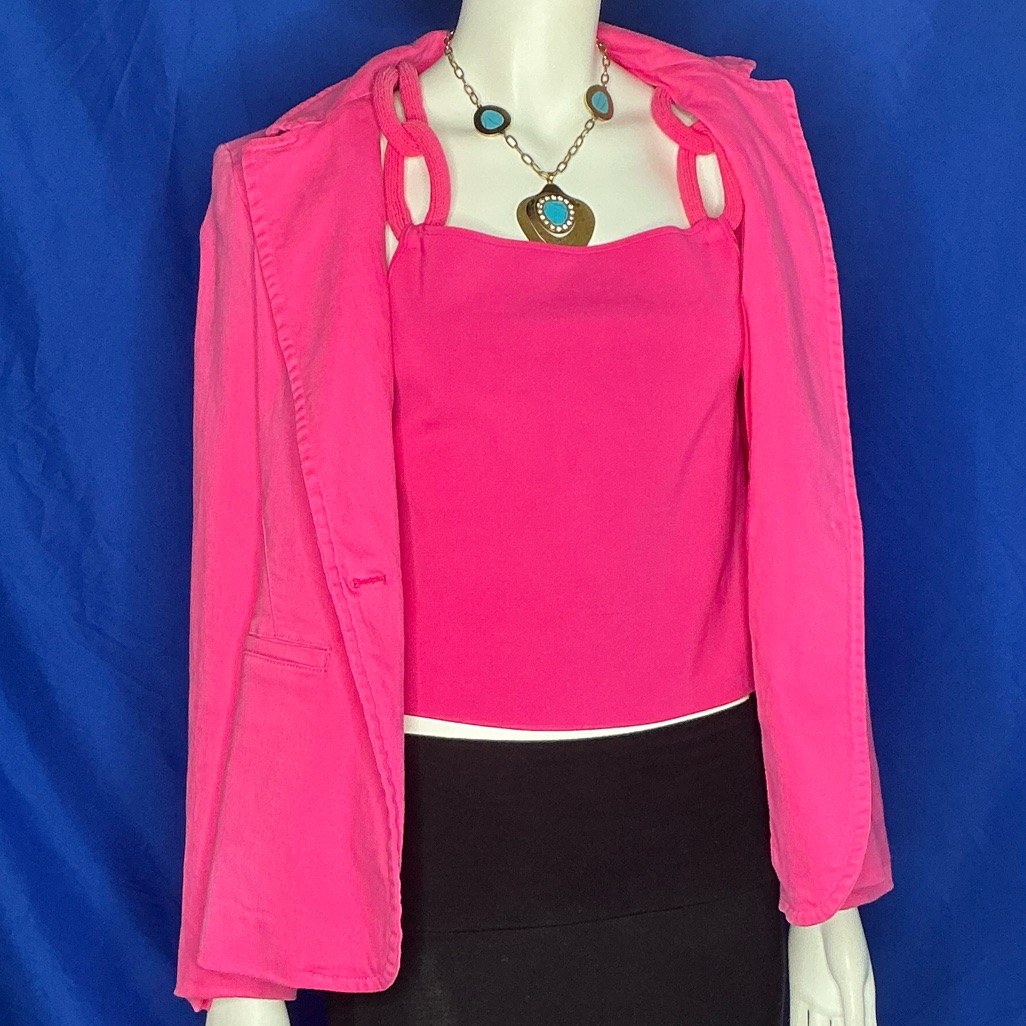 Alice + Olivia Pink Blazer Jacket W/Chain-Strapped Blouse